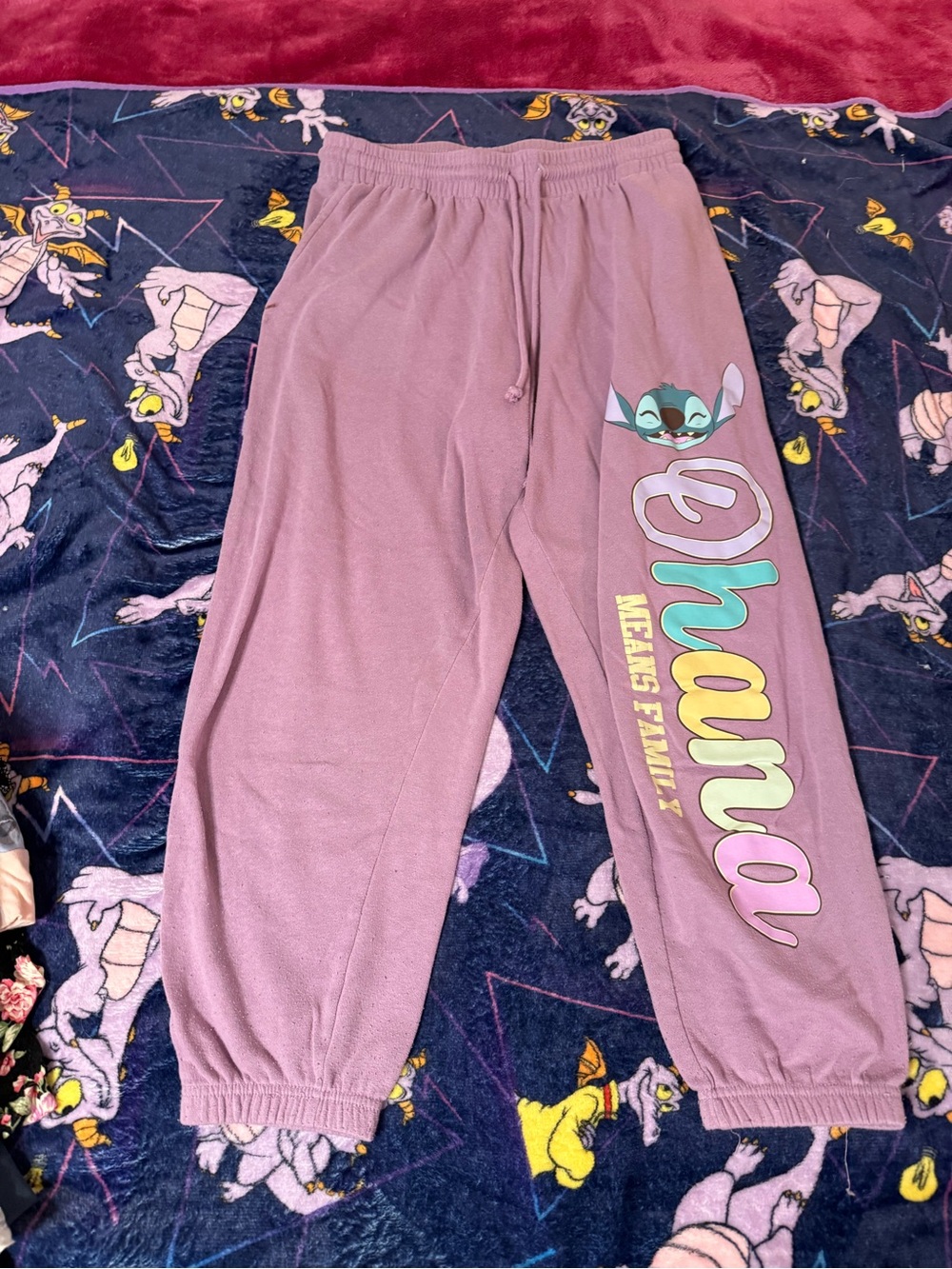 Disney Lavender Sweatpants with Stitch 'Ohana' Graphic